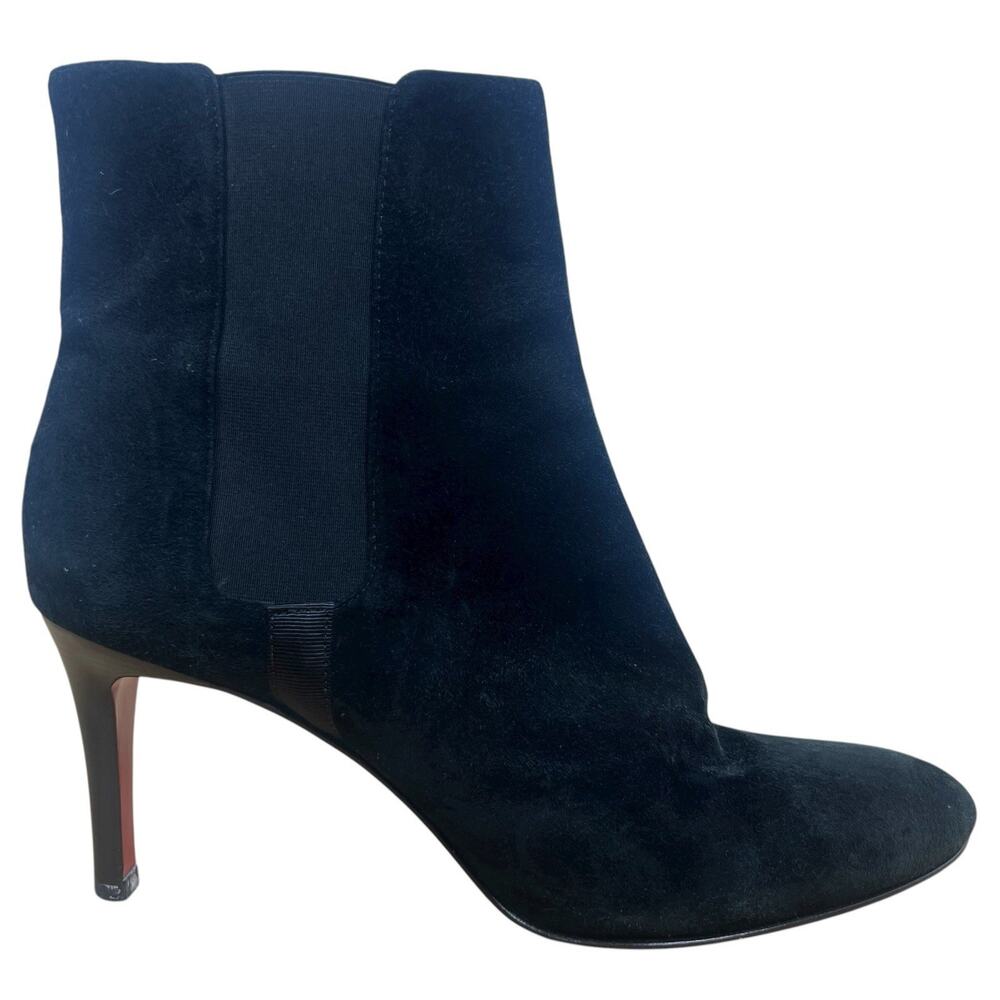 Tommy Hilfiger Black Suede Ankle Boots 9M Red Sole Vero Cuoio Heels